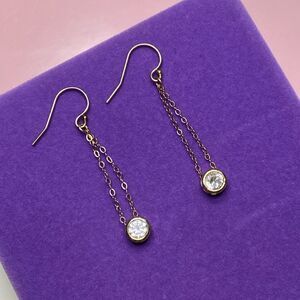 💛 Vintage 14k Yellow Gold Filled CZ Hook Drop Earrings